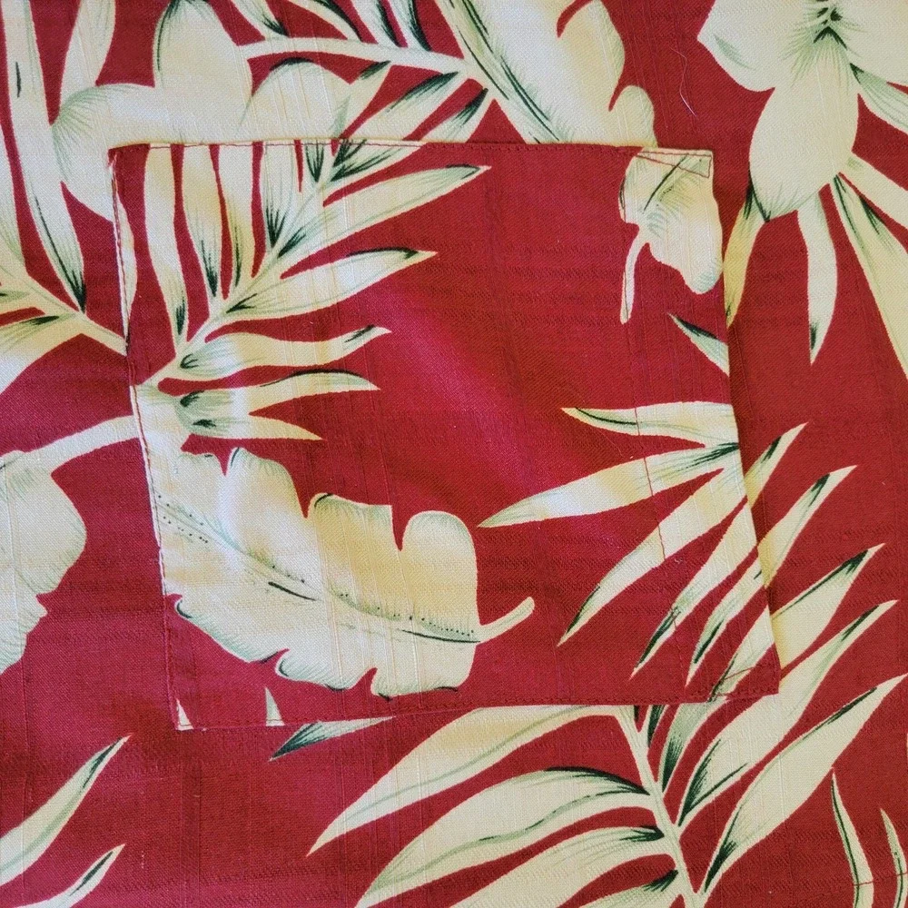 Caribbean XL Silk Hawaiian‎ Shirt Red Floral Button Up